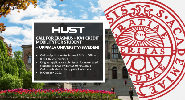 Call for Erasmus + KA1 credit mobility for student  – UPPSALA UNIVERSITY (Sweden)