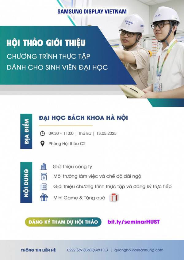 THÔNG BÁO CHƯƠNG TRÌNH THỰC TẬP SINH SAMSUNG DISPLAY HÈ 2025