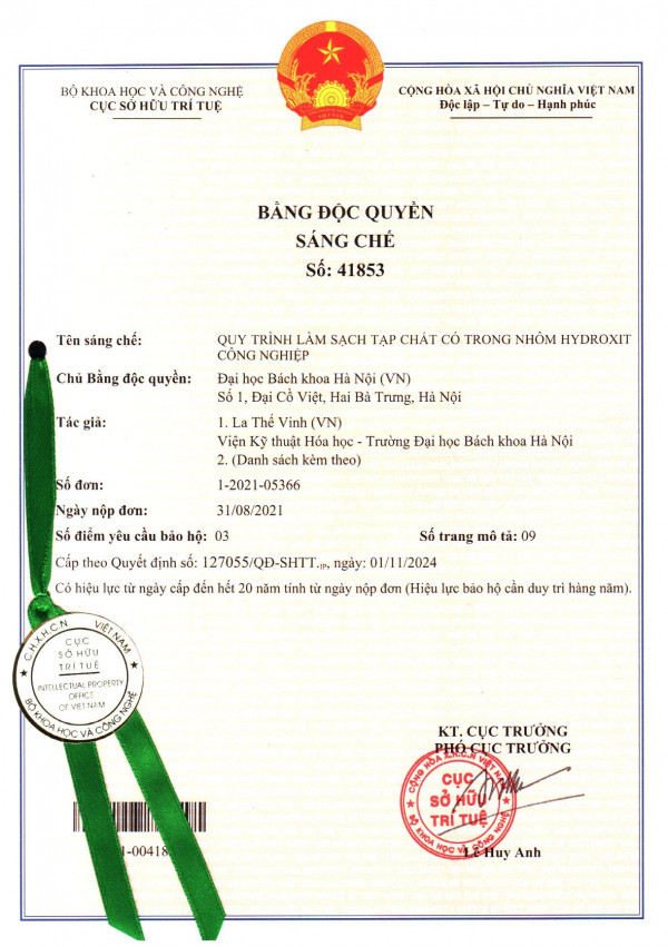 QUY TRÌNH LÀM SẠCH TẠP CHẤT CÓ TRONG HYDROXIT NHÔM CÔNG NGHIỆP