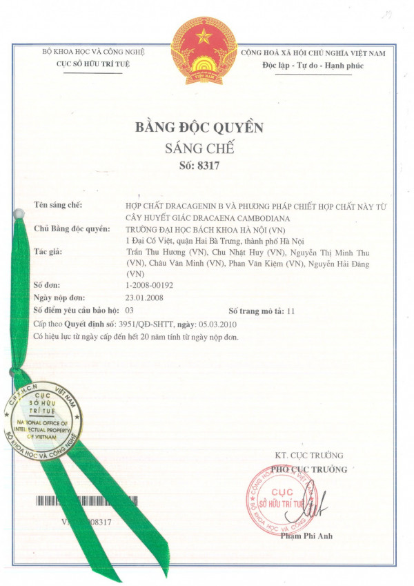 Hợp chất Dracagenin B và phương pháp chiết hợp chất này từ cây huyết giác Dracaena Cambodiana