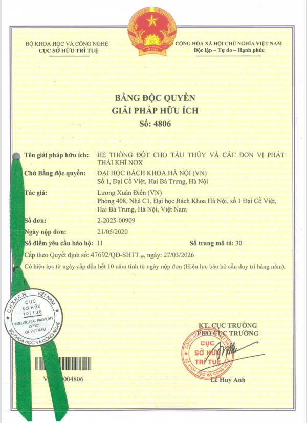 Hệ thống đốt cho tàu thuỷ và các đơn vị phát thải khí NOx