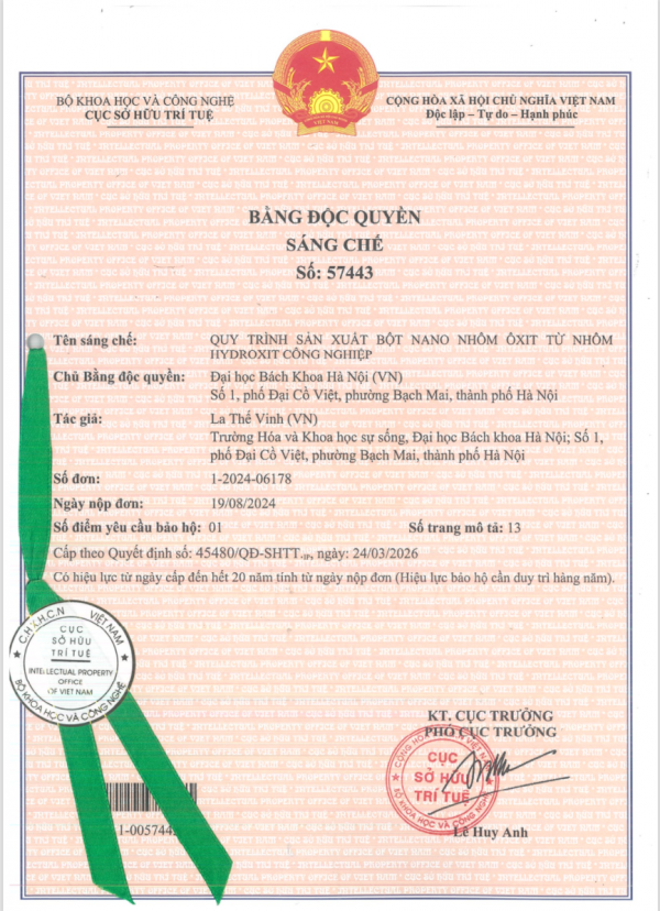 QUY TRÌNH SẢN XUẤT BỘT NANO NHÔM ÔXIT TỪ NHÔM HYDROXIT CÔNG NGHIỆP