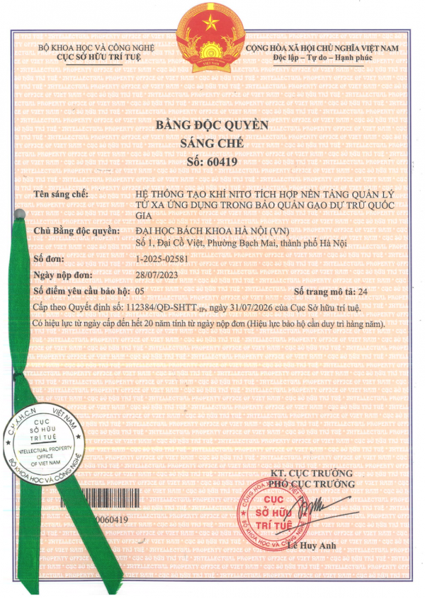 Hệ thống tạo khí nitơ tích hợp nền tảng quản lý từ xa ứng dụng trong bảo quản gạo dự trữ quốc gia