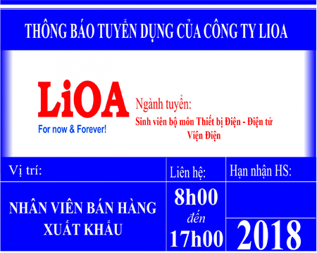 Công ty TNHH Nhật Linh - Phòng Xuất khẩu tuyển dụng nhân viên bán hàng sản phẩm Điện Lioa ra nước ngoài
