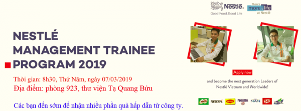 Hội thảo cơ hội việc làm tại Nestlé Việt Nam - Chương trình quản trị viên tập sự 2019