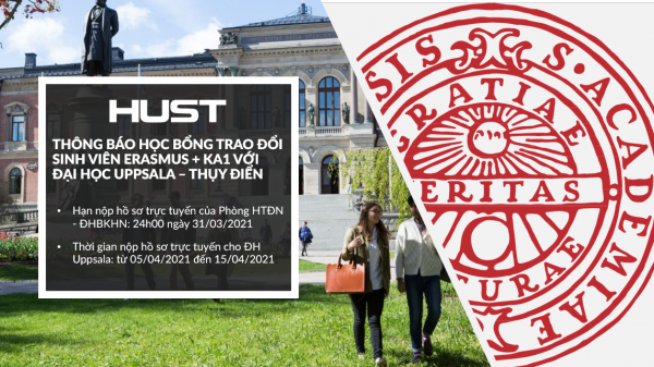 Thông báo học bổng trao đổi sinh viên  Erasmus + KA1 với Đại học Uppsala – Thụy Điển