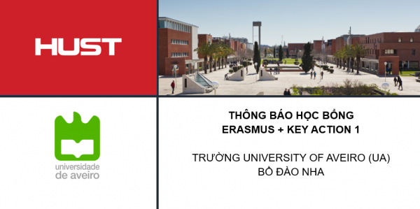 Thông báo học bổng Erasmus + Key Action 1  Trường University of Aveiro (UA), Bồ Đào Nha