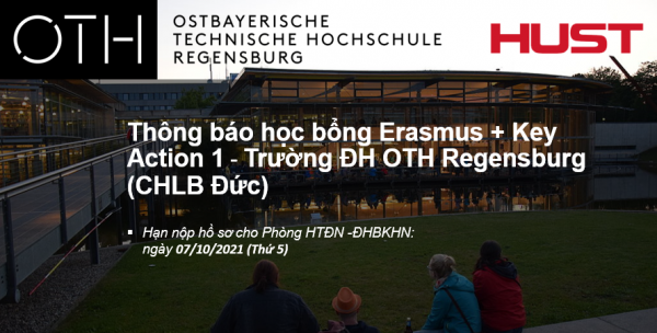 Thông báo học bổng Erasmus + Key Action 1 - Trường ĐH OTH Regensburg (CHLB Đức)