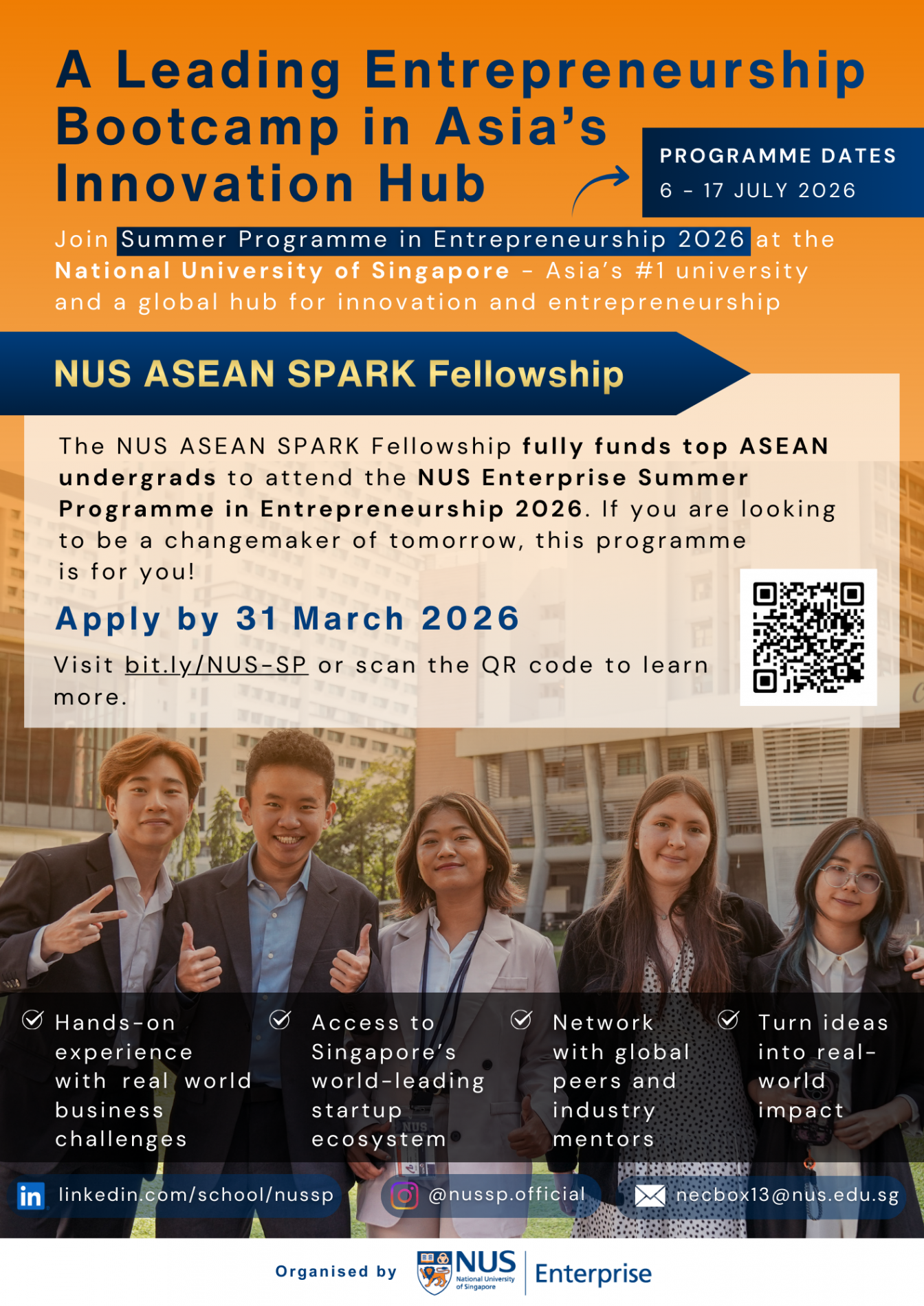 Thông báo Học bổng toàn phần tham dự chương trình khởi nghiệp tại Singapore - NUS ASEAN SPARK Fellowship 2026