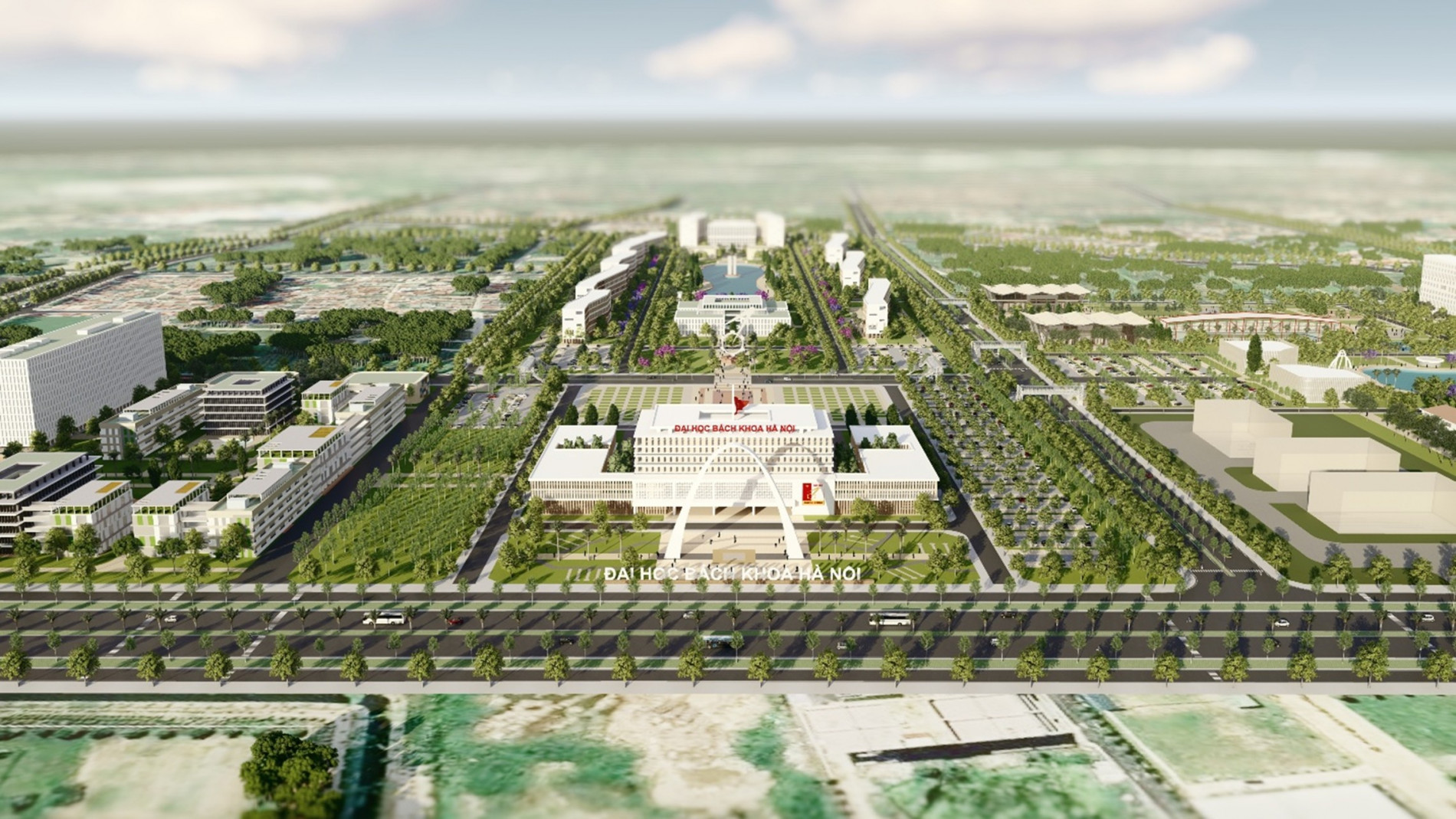 Phối cảnh minh họa trục chủ đạo Cơ sở 2 - Phân hiệu Đại học Bách khoa Hà Nội tại Hưng Yên