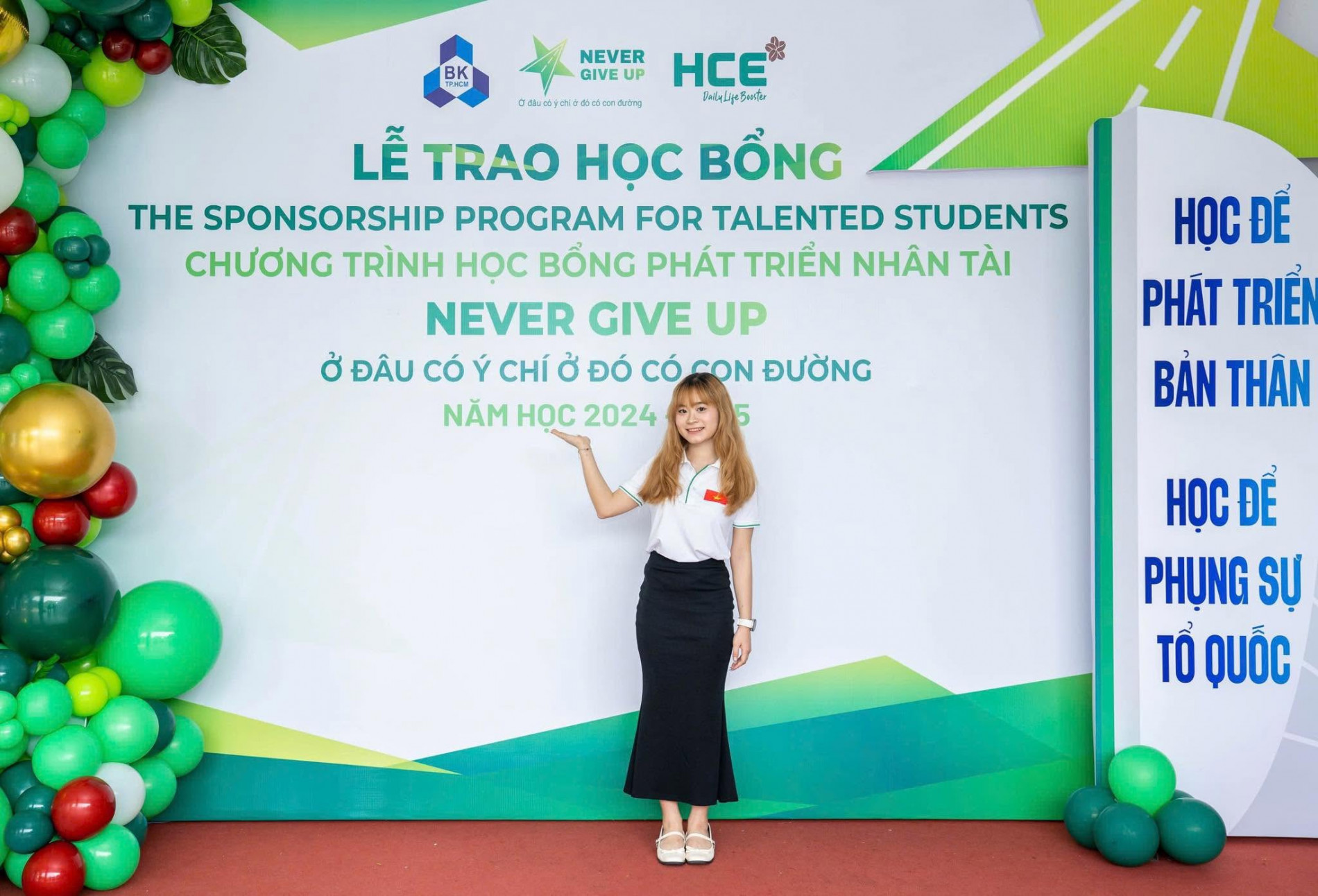 Minh Châu tại Lễ trao Học bổng Nhân tài Never Give Up năm 2024